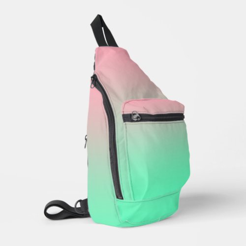 Pastel pink and pale green gradient ombre sling bag