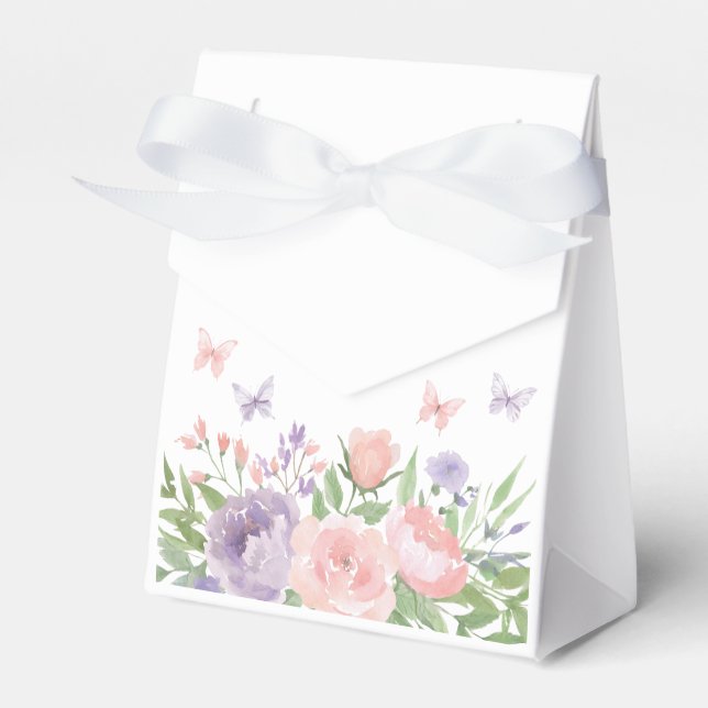 Pastel Pink and Purple Floral Butterfly Favor Boxes (Front Side)