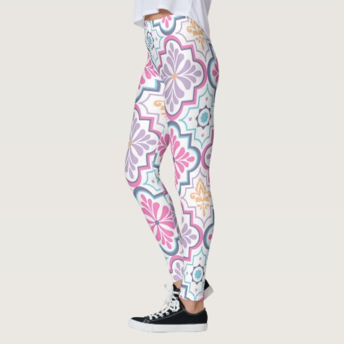 Pastel Pink and Purple Floral Pattern Leggings