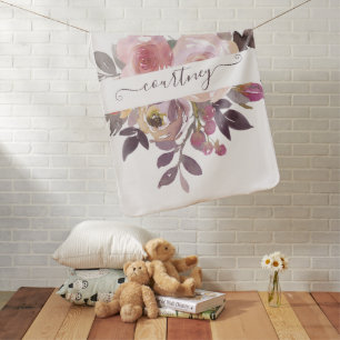 Pastel pink and purple floral personalized   baby blanket