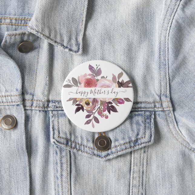 Pastel pink and purple floral personalized   button (In Situ)