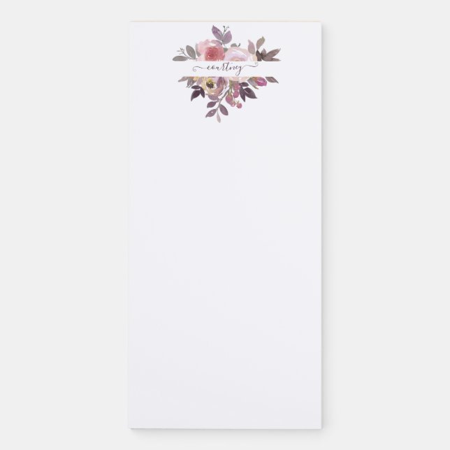 Pastel pink and purple floral personalized   magnetic notepad (Front)