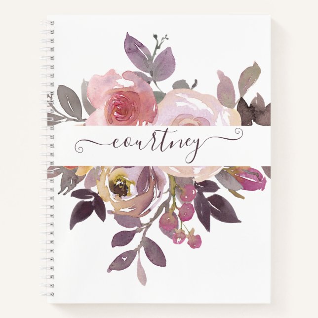 Pastel pink and purple floral personalized   notebook (Front)