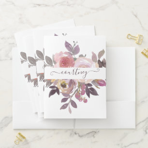 Pastel pink and purple floral personalized pocket folder