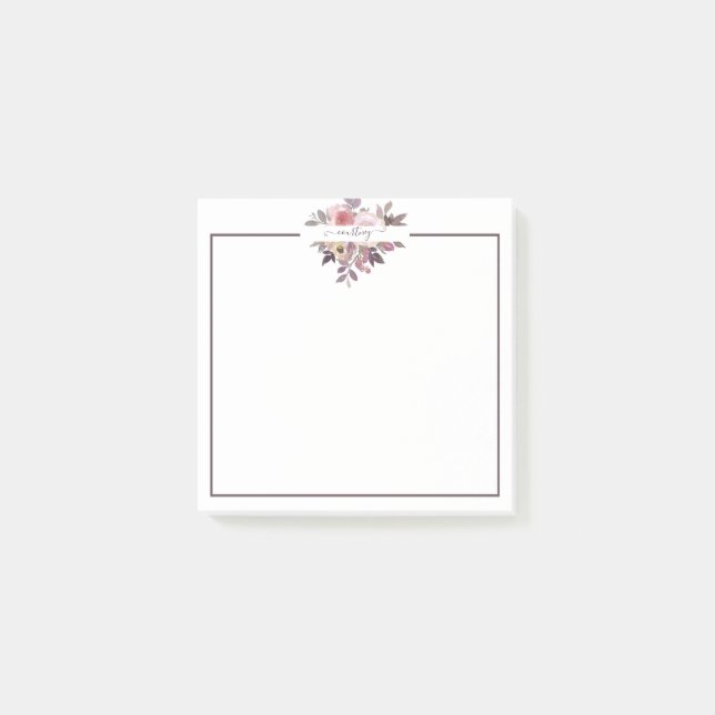 Pastel pink and purple floral personalized   post-it notes (Front)