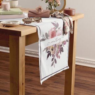 Pastel pink and purple floral personalized  short table runner