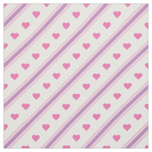 Pastel Pink and Purple Hearts and Stripes Fabric