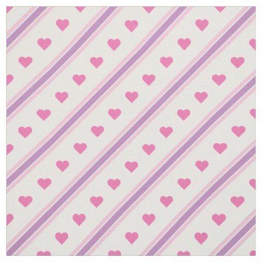 Pastel Pink and Purple Hearts and Stripes Fabric