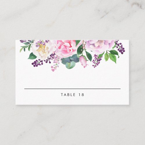 Pastel Pink and Purple Peonies Floral Wedding Place Card
