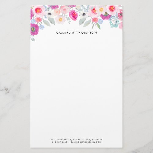 Pastel Pink and Purple Watercolor Floral Garland Stationery