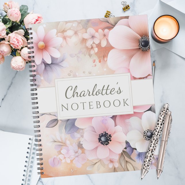 Pastel pink and Purple Watercolor Floral Notebook (Soft watercolor flower notebook with pink and lavender blooms for gentle souls.)
