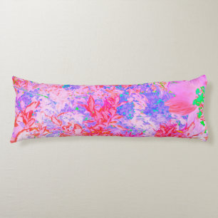 Pastel Pink and Red with Blue Hydrangea Landscape Body Pillow