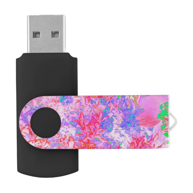 Pastel Pink and Red with Blue Hydrangea Landscape Flash Drive (Opened)