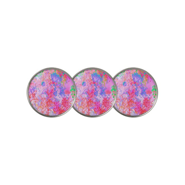 Pastel Pink and Red with Blue Hydrangea Landscape Golf Ball Marker (3 Up)
