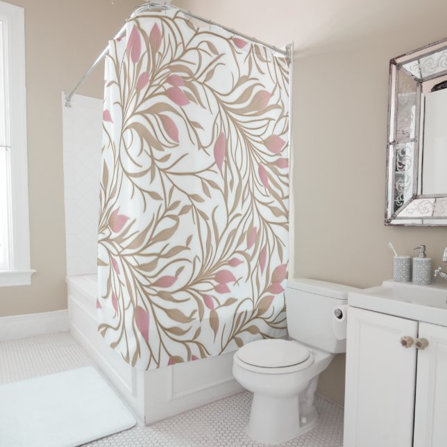 Pastel Pink and Tan, boho, trendy, chic, elegant Shower Curtain (In Situ)