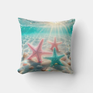 Pastel Pink And Teal Starfish Ocean Throw Pillow