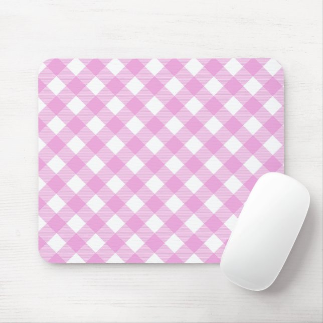 Pastel Pink and White Angled Plaid Mouse Pad (With Mouse)
