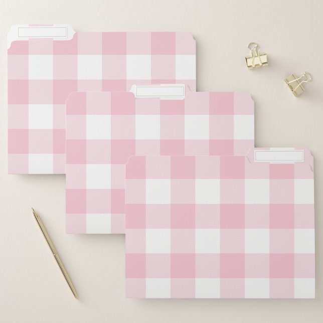 Pastel Pink and White Buffalo Plaid File Folder (Set)