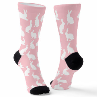 Pastel Pink And White Bunny Pattern Cute Easter Socks