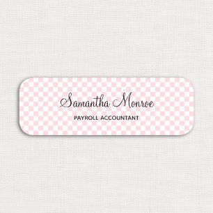 Pastel Pink and White Checkerboard Name Tag