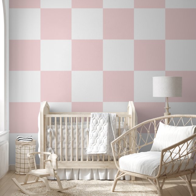 Pastel Pink and White Checkered Wallpaper (Kids)