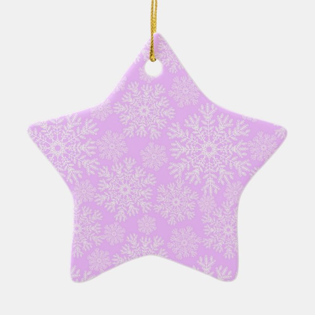 Pastel Pink And White Christmas Snowflakes Pattern Ceramic Ornament (Front)