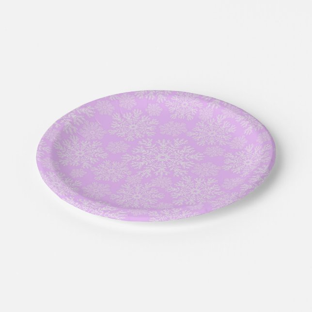 Pastel Pink And White Christmas Snowflakes Pattern Paper Plates (Angled)