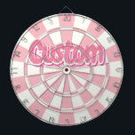 Pastel Pink And White Customizable Text Dart Board<br><div class="desc">Pastel Pink And White Customizable Pink Text Dartboard With 6 Brass Darts! Personalize to your liking!</div>