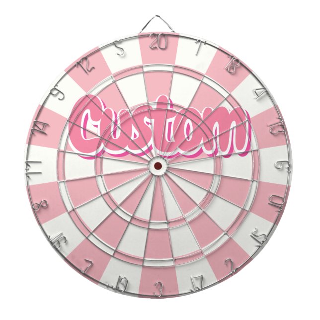 Pastel Pink And White Customizable Text Dart Board (Front)