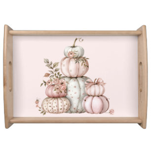 PASTEL PINK AND WHITE FALL AUTUMN PUMPKINS SERVING TRAY