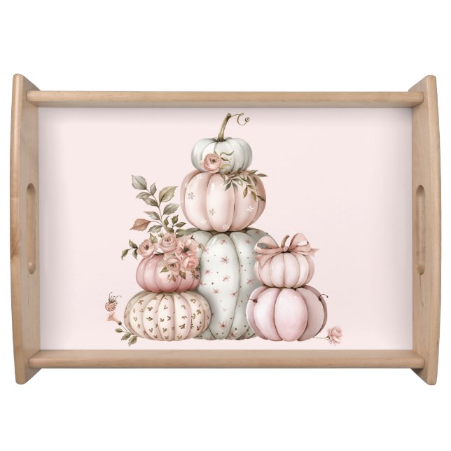 PASTEL PINK AND WHITE FALL AUTUMN PUMPKINS SERVING TRAY (Front)