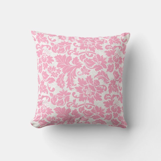 Pastel Pink And White Floral Damasks Throw Pillow (Front)