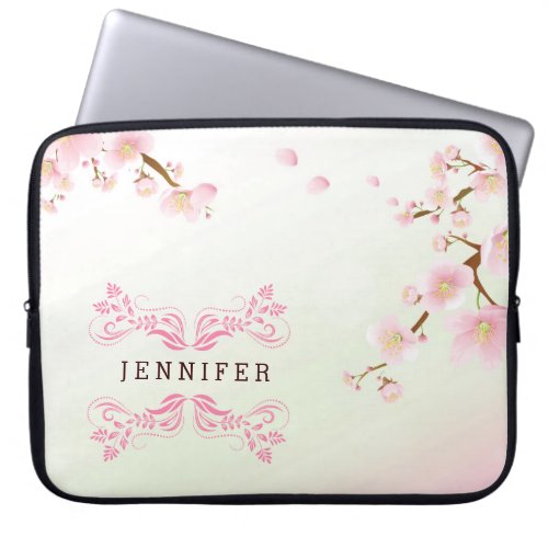 Pastel Pink And White Floral Spring Monogramed Laptop Sleeve
