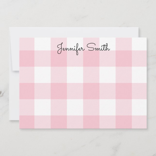 Pastel Pink and White Gingham Check Note Card (Front)