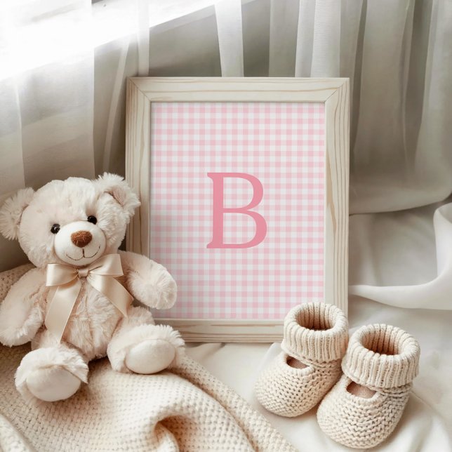 Pastel Pink and White Gingham Monogram Poster (Pastel Pink and White Gingham Monogram Poster)
