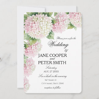 Pastel pink and white hydrangeas Budget Wedding  Invitation