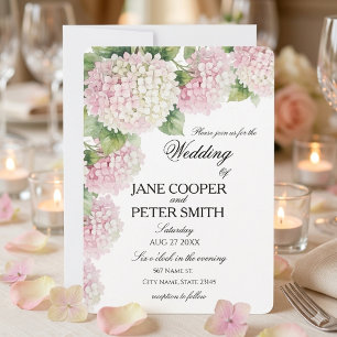 Pastel pink and white hydrangeas Budget Wedding Invitation