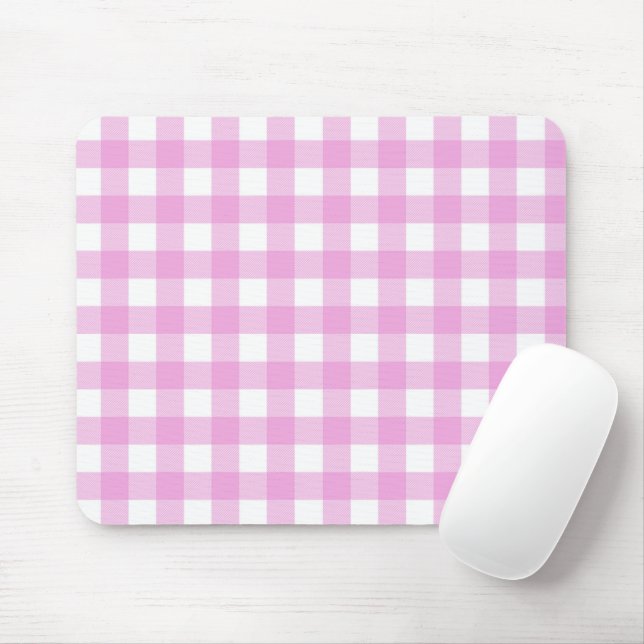 Pastel Pink and White Plaid Mouse Pad (With Mouse)