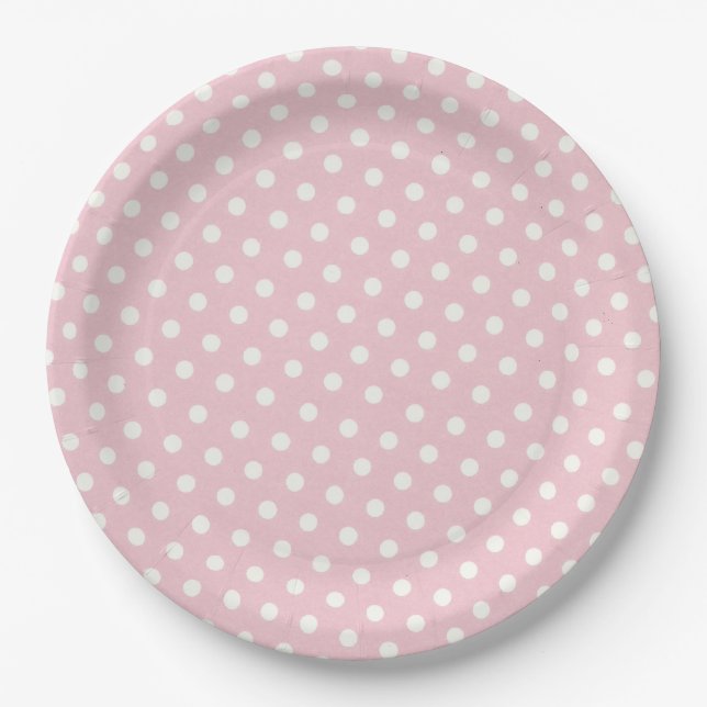 Pastel pink and white polka dots pattern paper plates (Front)