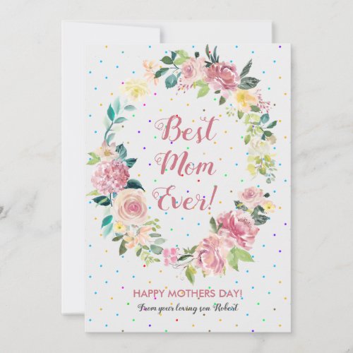 Pastel pink and white roses wreath holiday card