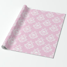 Pastel pink and white skull damask wrapping paper 