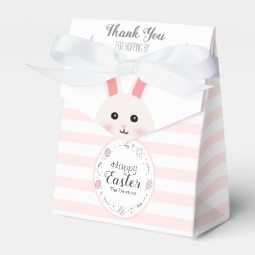 Pastel Pink and White Stripes Happy Easter Bunny Favor Boxes