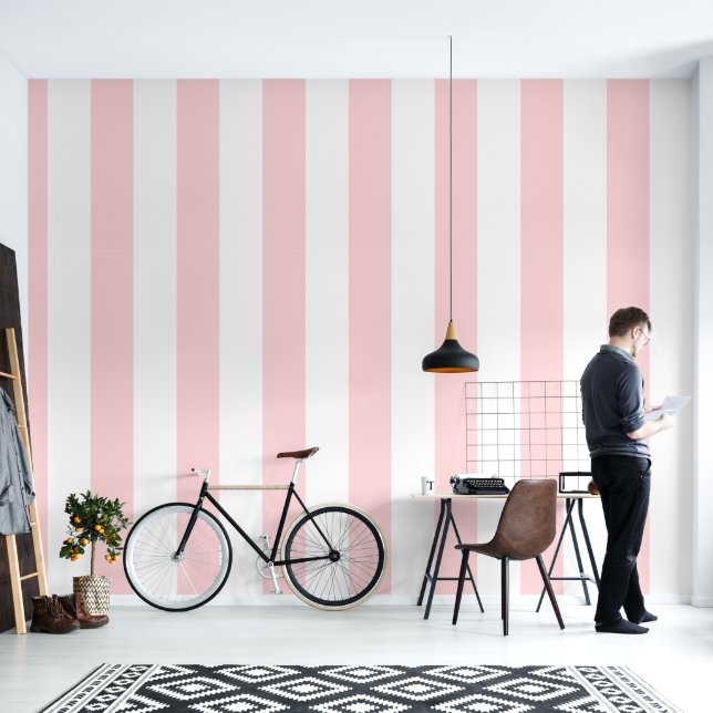 Pastel pink and white stripes pattern wallpaper  (Living Room)
