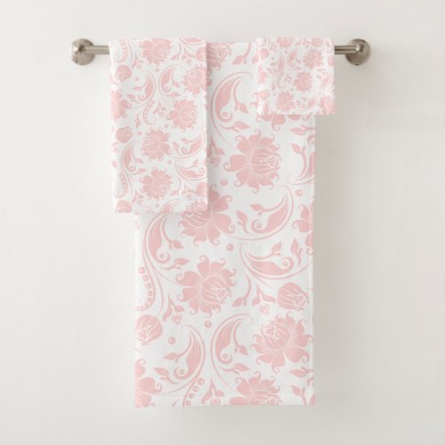 Pastel_pink and white vintage damasks pattern bath towel set