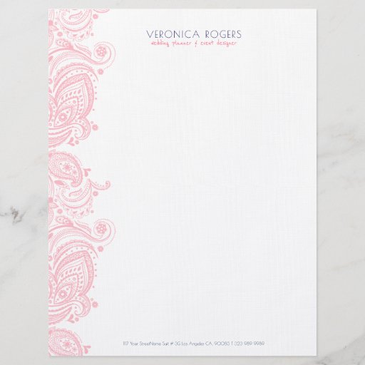 Pastel-pink and white vintage paisley letterhead