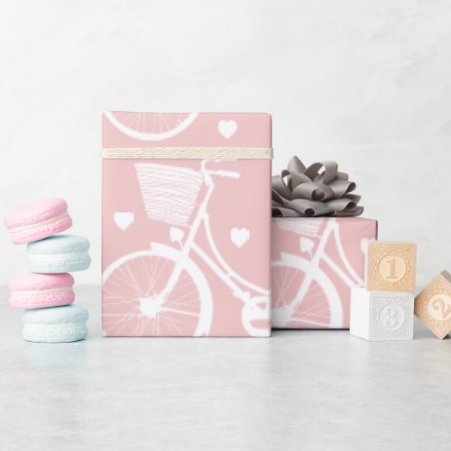 Pastel Pink  and White Vintage Retro Bicycle   Wra Wrapping Paper