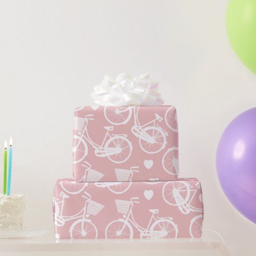 Pastel Pink  and White Vintage Retro Bicycle   Wrapping Paper