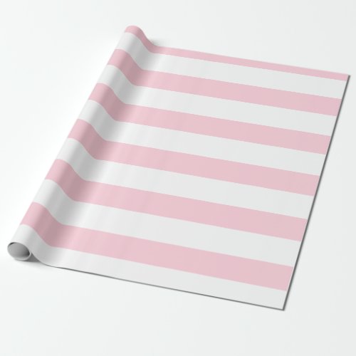 Pastel Pink and White Wide Horizontal Striped Wrapping Paper