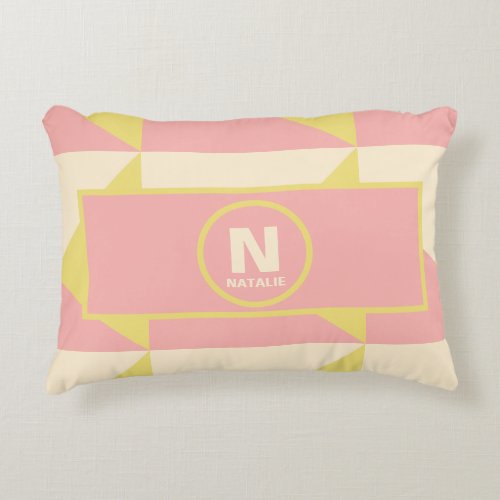 Pastel Pink and Yellow Shapes with Monogram Name Accent Pillow