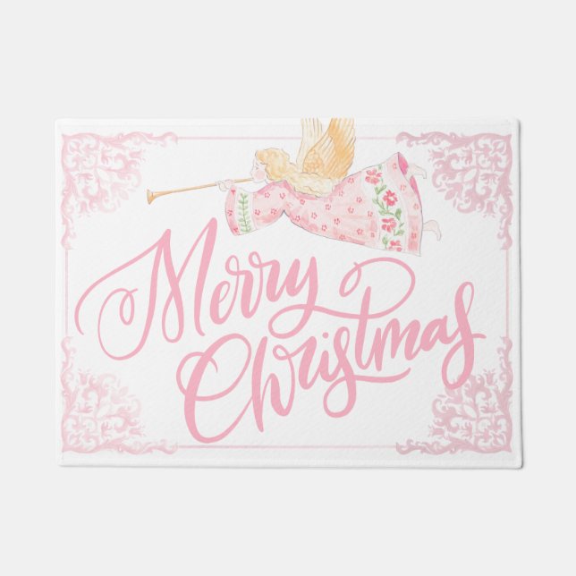 Pastel Pink Angel Christmas Doormat (Front)